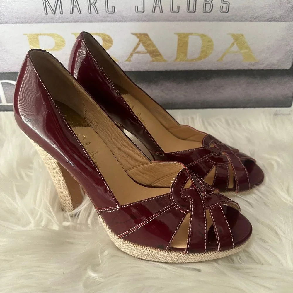 Cole Haan Charlize Nike Air Platform Open-Toe Patent Leather Pumps - Sz 8 - Picture 3 of 13